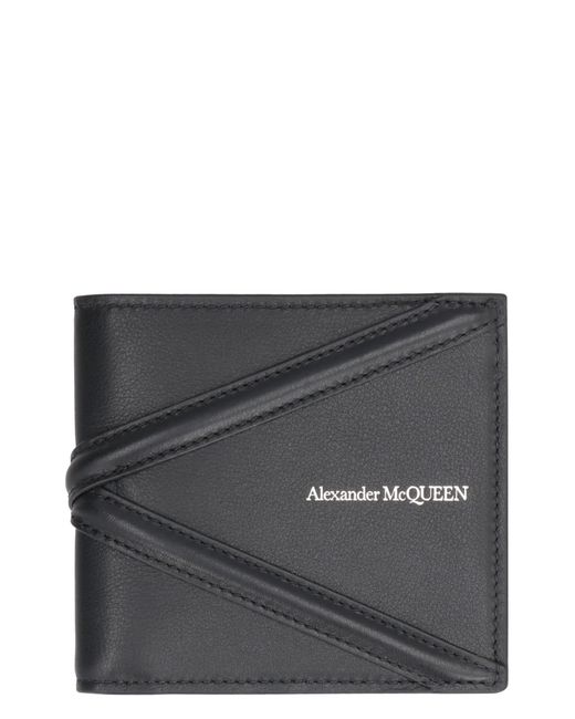 Alexander McQueen Gray Leather Flap-Over Wallet for men