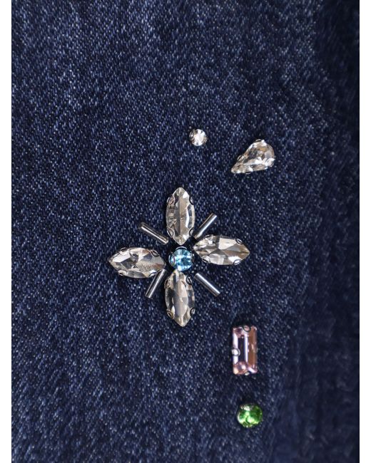 Self-Portrait Blue Wide Leg Jeans With Rhinsestones