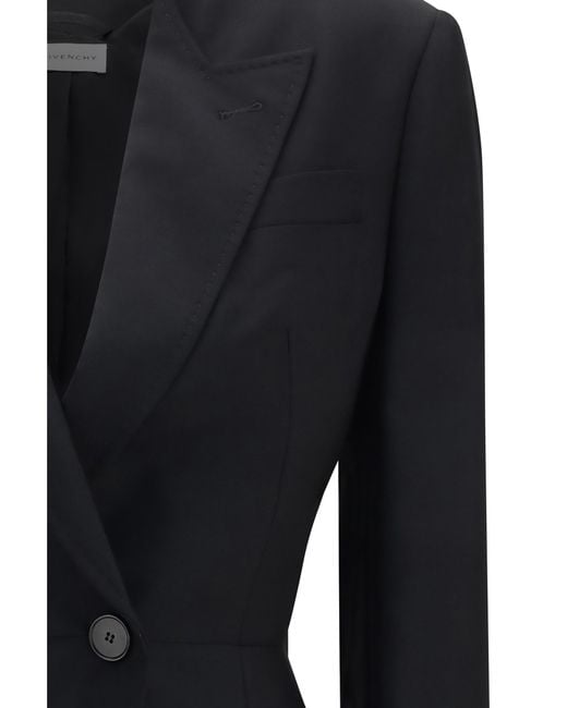 Givenchy Black Cut-Out Double-Breasted Blazer Wool Ovis Aries; Mohair Blazers & Vests