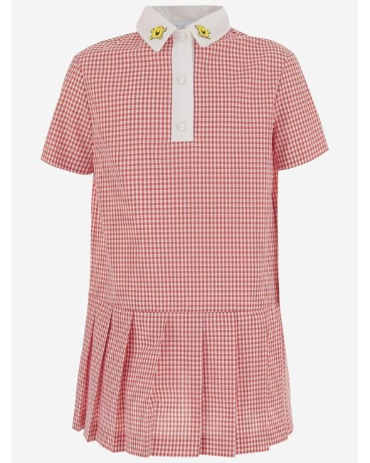 Gucci Pink Dress Stretch Cotton Checked Pattern