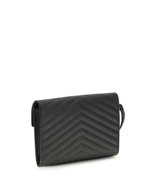 Saint Laurent Black Leather Clutch Calf Make Up Bags