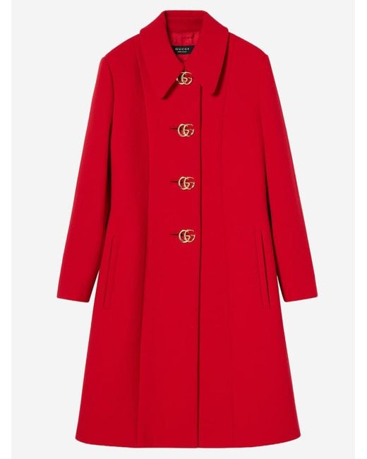 Gucci Red Wool Coat With Gg Buttons