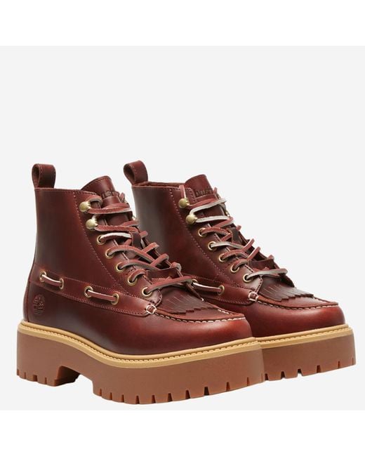 Timberland Brown Stone Street Leather Platform Ankle Boots