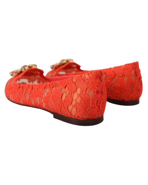 Dolce & Gabbana Red Elegant Lace Vally Flats