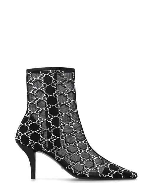 Gucci Black Gg Crystals-Embellished Pointed-Toe Ankle Boots