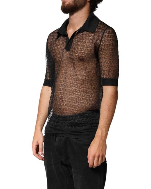 Dolce & Gabbana Black Sheer Short Sleeves Casual Polo Top 03+Pa+Pp for men