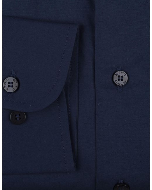 Etro Blue Shirt With Embroidered Logo And Printed Undercollar for men