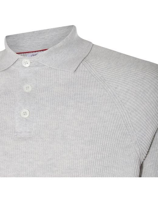 Brunello Cucinelli Gray Long-Sleeved Knitted Polo Shirt for men