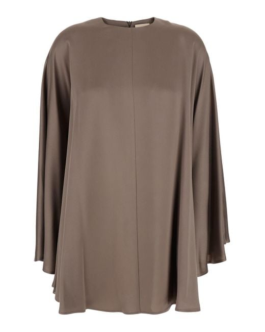Semicouture Brown Crewneck Dress With Rear Concealed Zip Closure