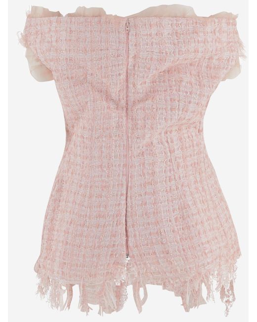 MATIERES FECALES Pink Off-Shoulder Top Polyamide Tops