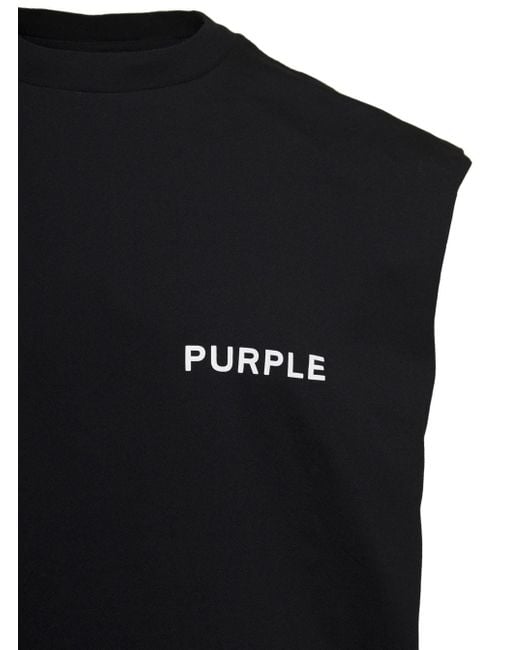 Purple Brand Black Sleeveless Crew Neck T-Shirt With Logo Print for men