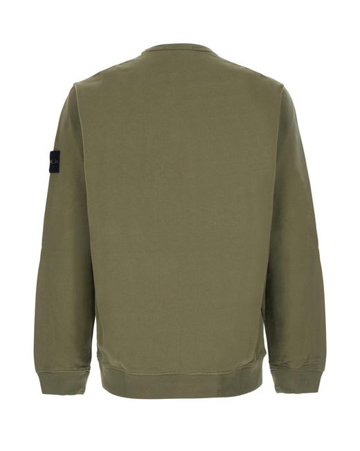 Stone Island Green Hooded Zip-Up Sweatshirt Cotton Sweatshirts for men