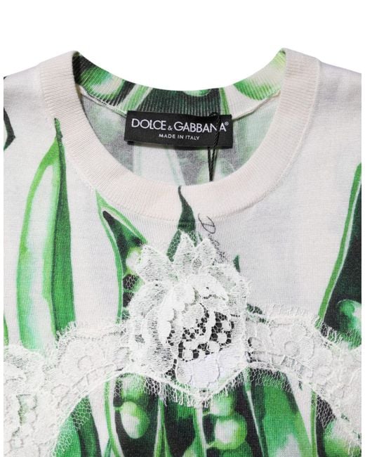 Dolce & Gabbana Green Printed Lace Trim Top