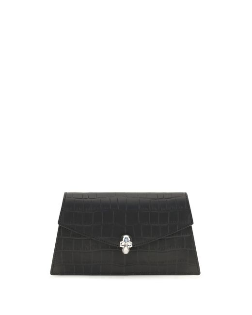 McQueen Black Mini Skull Clutch- Calf Leather Shoulder Bags