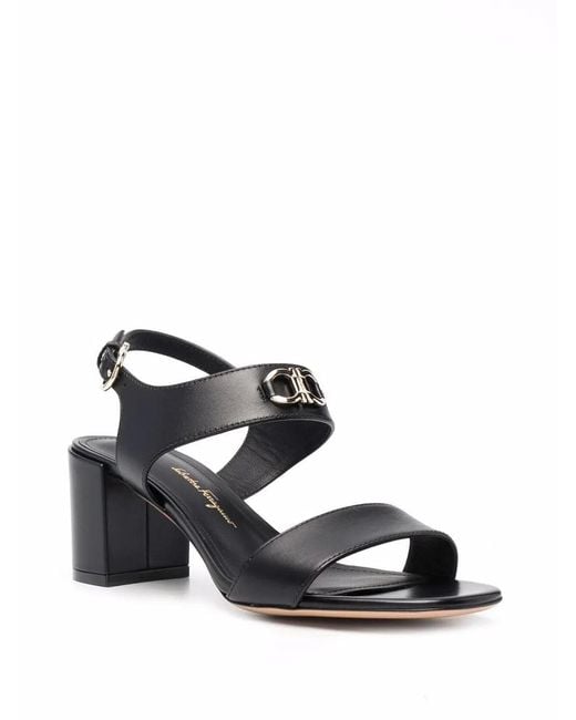 Ferragamo Black Gancini-Plaque Leather Sandals