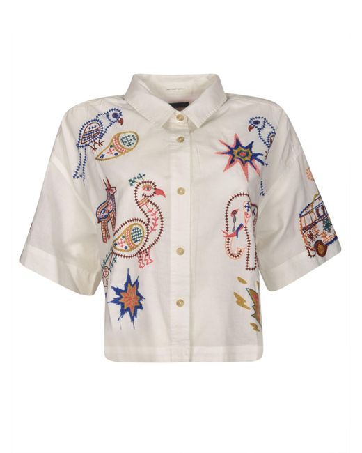 Mother White Cropped Embroidered Shirt
