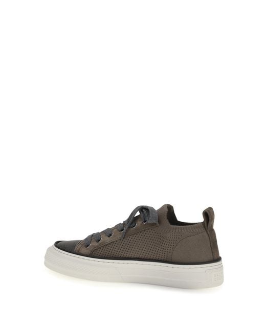 Brunello Cucinelli Brown Sneakers Cotton-Knit Suede Upper Cotton Trainers
