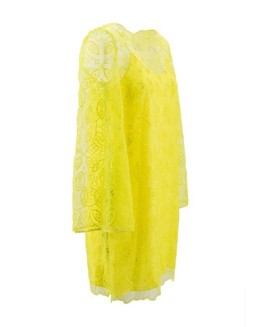 Max Mara Studio Yellow Embroidered Organza Mini Dress