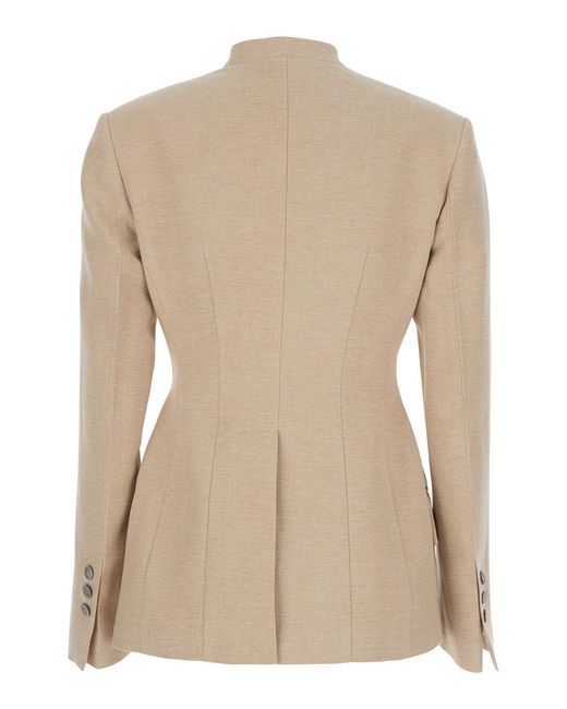 Tela Natural Double-Breasted Jacket With V-Neck