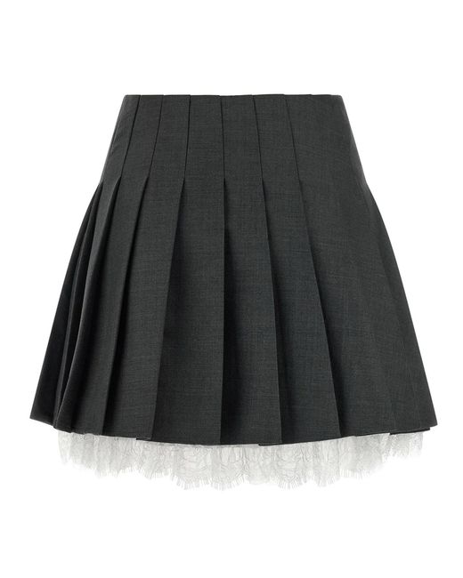 Self-Portrait Black Pleated Mini Skirt Wool Main: Polyester