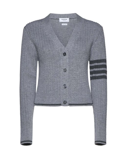 Thom Browne Blue Cable-knit 4-bar Wool Cropped Cardigan