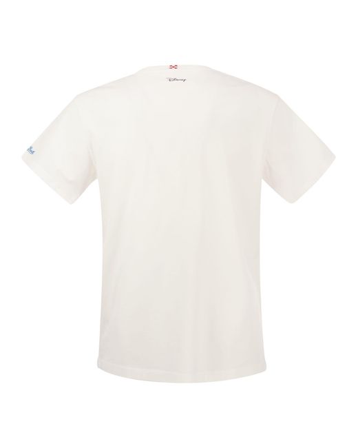 Mc2 Saint Barth White Cotton T-Shirt With Mickey M. Surfer Print for men