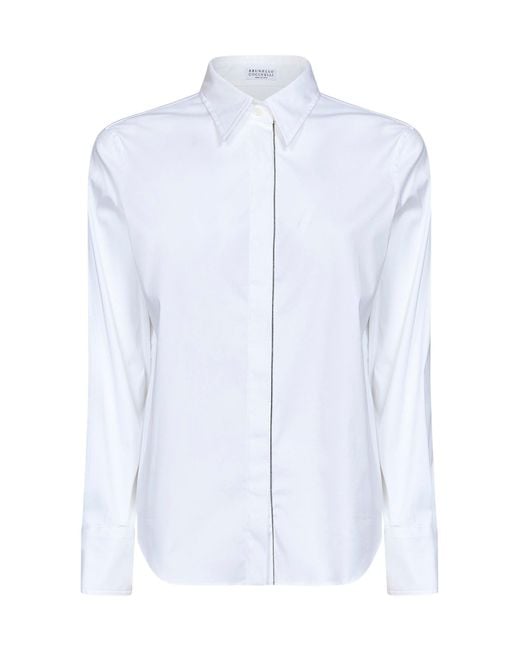 Brunello Cucinelli White Shirt Stretch Poplin Lyocell