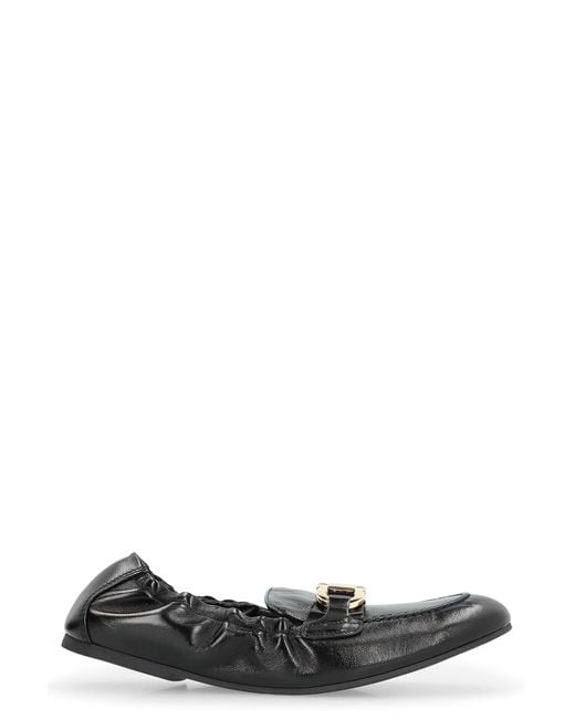 Ferragamo Black Jodie Leather Loafers Lamb