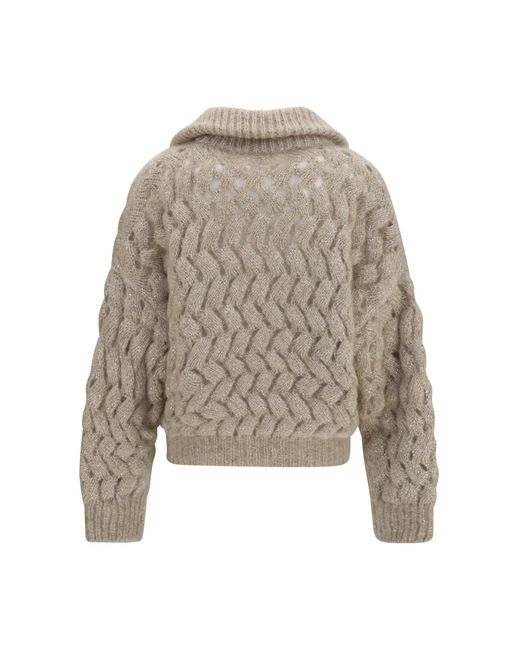 Brunello Cucinelli Natural Mohair And Wool Blend Cardigan
