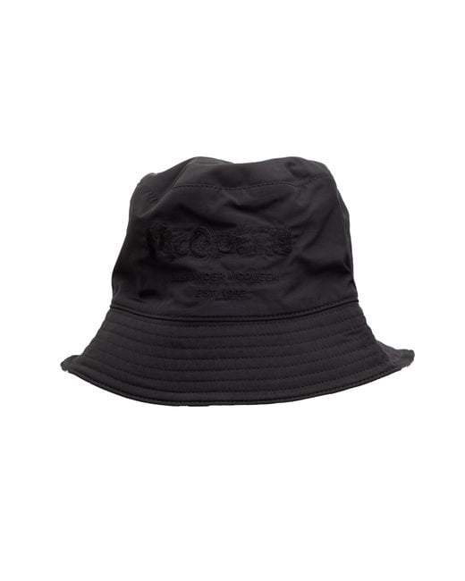 McQueen Black Polyamide Reversible Bucket Hat