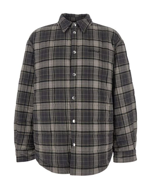 Off-White c/o Virgil Abloh Gray Shirt With Logo Lettering On The Front And All-Over Check Motif for men