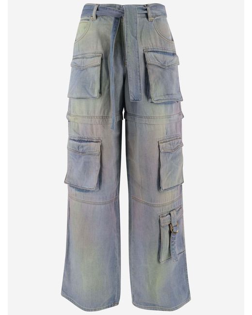 Pinko Blue Cotton Cargo Jeans