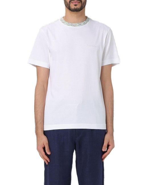 Missoni White Logo-embroidered Crewneck T-shirt for men