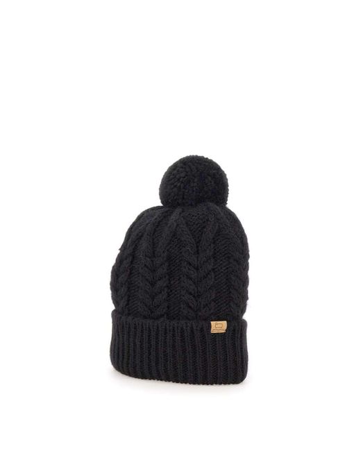 Woolrich Blue Cable Pom Pom Beanie Wool And Alpaca Cap