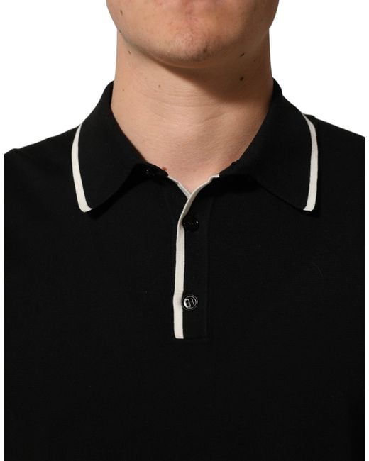 Dolce & Gabbana Black Cotton Collared Short Sleeves Polo T-Shirt Nylon for men