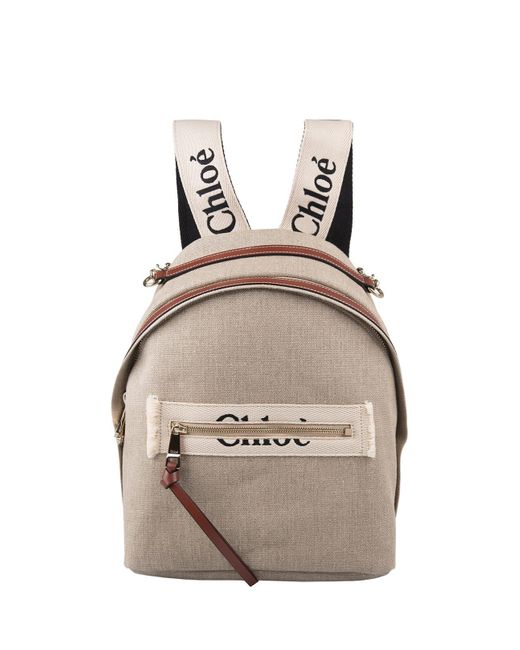 Chloé Woody Backpack In Natural Linen And Leather