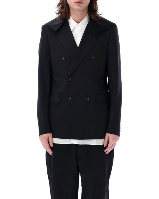 Comme des Garçons Blue Double-Breasted Blazer With Satin Collar for men