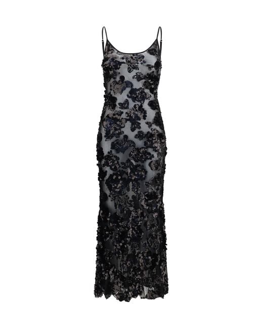Nissa Black Long Sequin Dress Polyester; Elastane