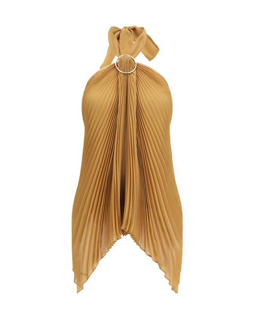 Max Mara Metallic Top Plissé Chiffon Polyester Tops