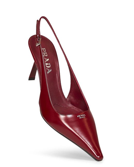 Prada Pink Calzature Burgundy Brushed Leather Slingback Pumps