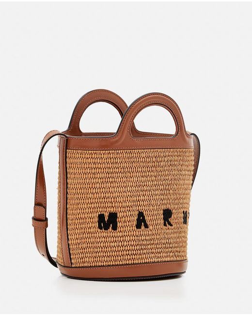 Marni Brown Mini Tropicalia Raffia Bucket Bag
