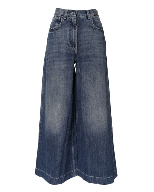 Dolce & Gabbana Blue Cotton High Waist Wide Leg Denim Jeans Clothing