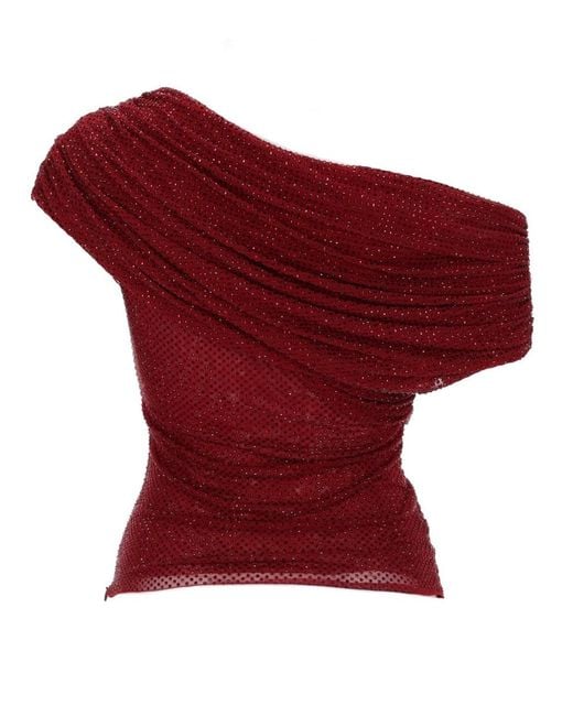Self-Portrait Red Asymmetrical Top Polyester Elastane Tops