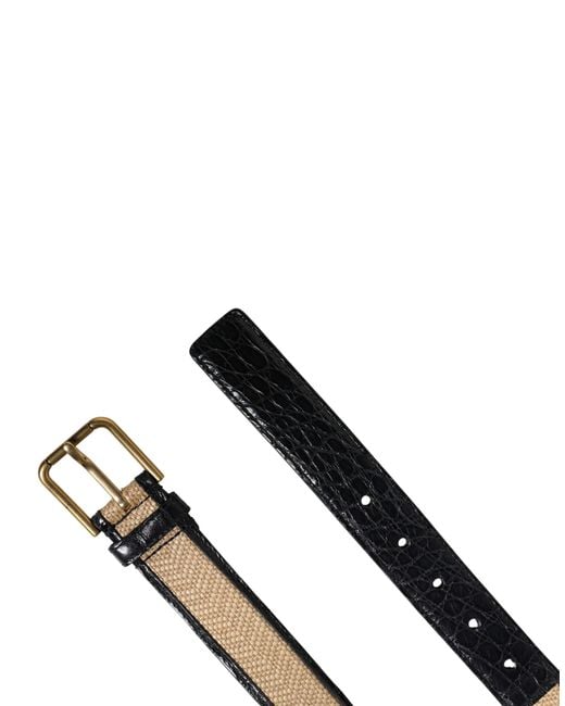 Dolce & Gabbana Black Braided Leather Metal Buckle Belt Caiman for men