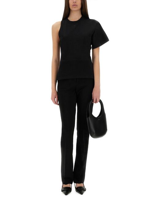Courreges Black One-Shoulder T-Shirt Scuba Cotton T-Shirts