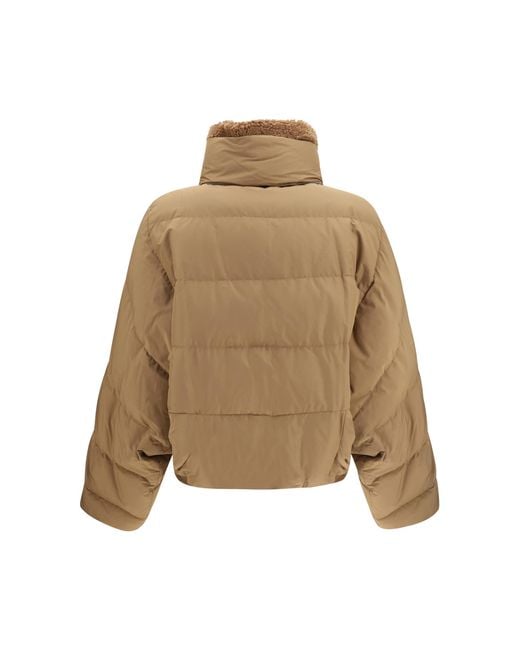 Brunello Cucinelli Natural Padded Jacket With Shearling Collar Down