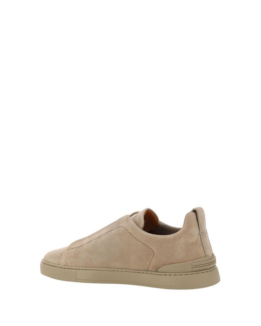 Zegna Natural Triple Stitchtm Low Top Suede Sneakers for men