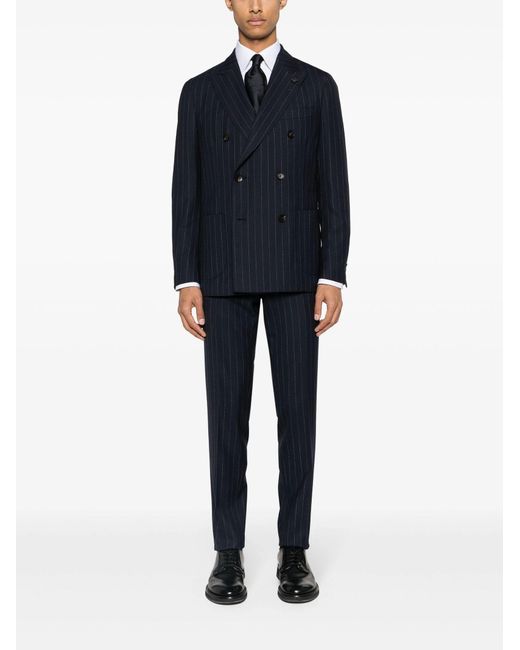 Lardini Blue Pinstriped Double-Breasted Wool Suit for men