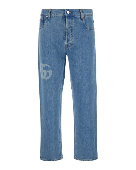 Gucci Blue Light- Five-Pcoket Jeans With Double G Detail On Front And Back for men