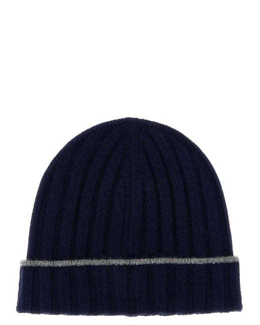 Brunello Cucinelli Blue Cashmere Turn-Up Beanie for men